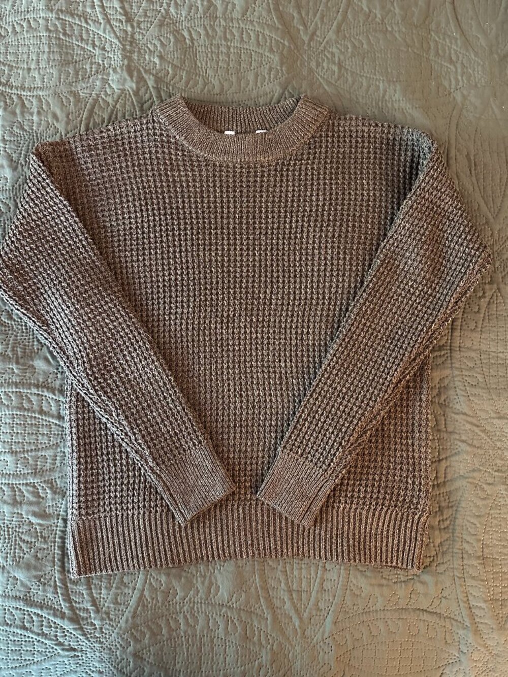 NWOT Time and Tru Olive Green Waffle Knit Long Sleeve Sweater - Size XS